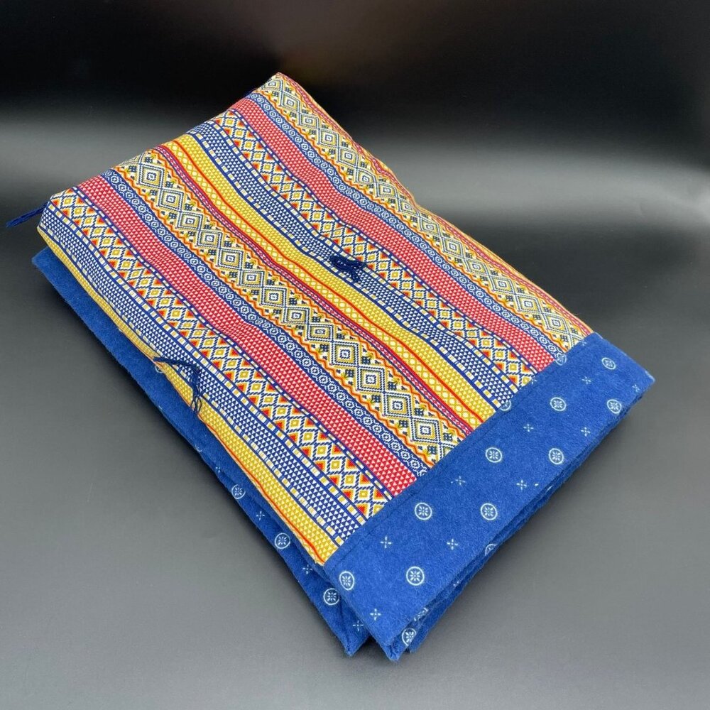 Vintage Flannel Throw Blanket Blue Orange Red Tribal Small Toddler Lap Handmade
